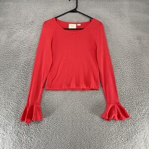 Maeve Anthropologie Top Womens Small Red Flare Sleeve Cotton Valentines